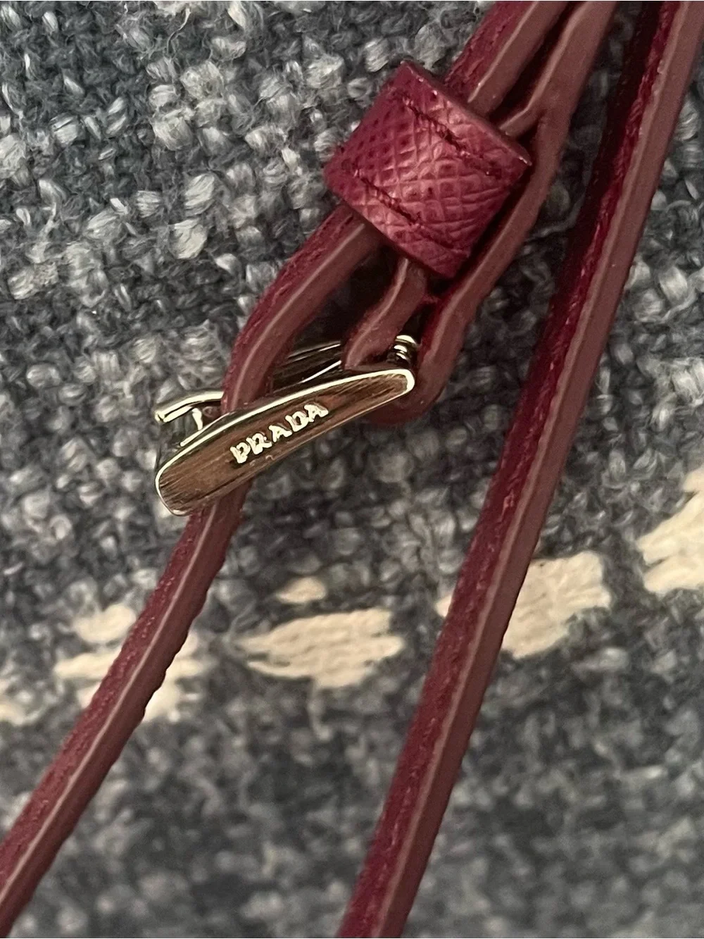 Prada Deep Burgundy Nylon Wristlet Clutch with Logo Plaque